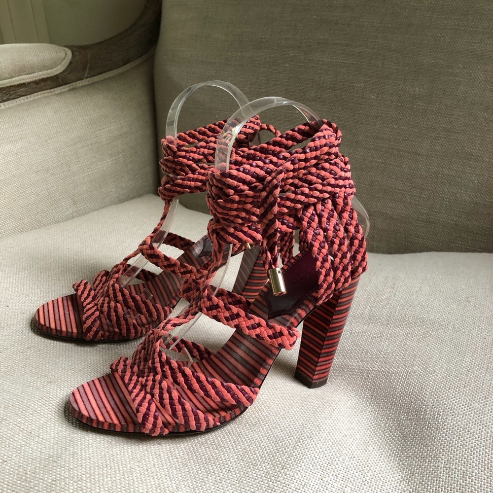 Jimmy Choo Sandals Ankle Wrap Heels Stripe Trix 6 - Picture 2 of 8